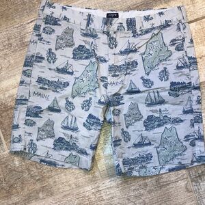 J.Crew  Mens Gramercy Coastal Maine / Sailboat Print Chino Shorts Gray Sz 34